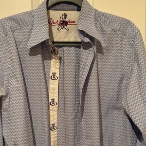 Robert Graham Blue Zigzag Button-Down Shirt with French Cuffs